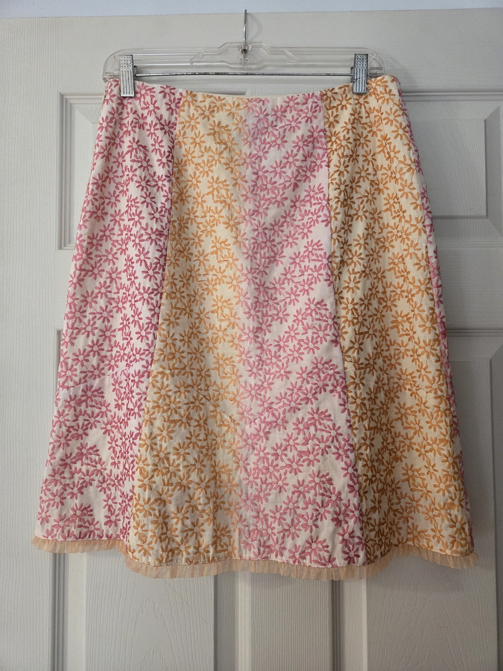 Etcetera Cream A-Line Skirt with Pink & Orange Floral Panels